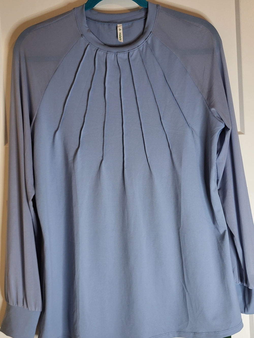 HALARA Light Blue Pleated Front Long-Sleeve Top